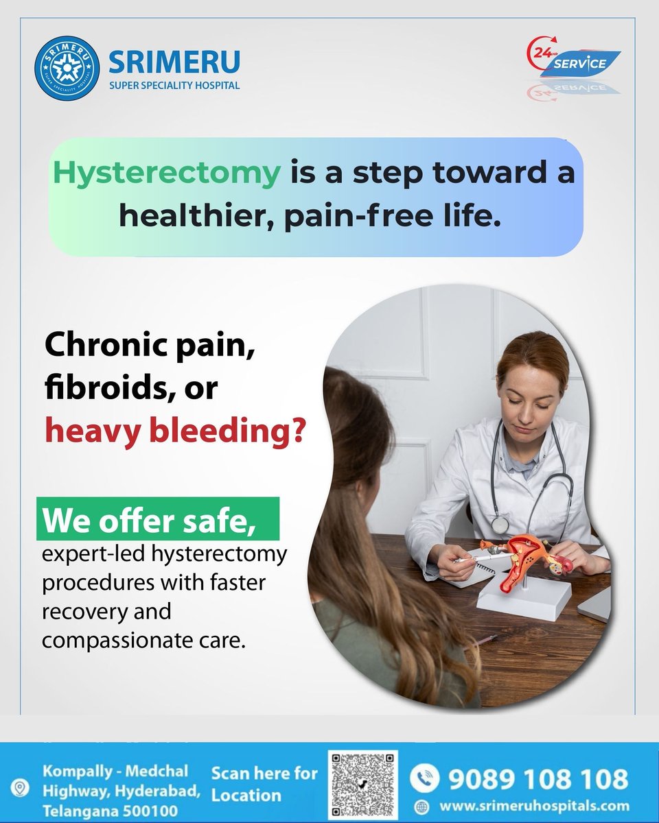 srimeruhospital's tweet image. A hysterectomy — the surgical removal of the uterus — is often recommended to treat conditions like fibroids, endometriosis, abnormal bleeding, or uterine cancer. Though it may sound overwhelming, with expert care, tals #SrimeruGynaeCare #UterineHealth #PelvicPainRelief