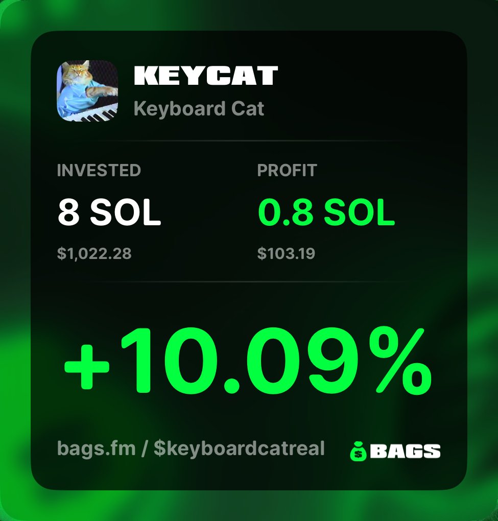 KeyboardCatReal's tweet image. I just invested 8 SOL in $Keycat on @bagsapp  

Your turn. 
🎹😸👕
bags.fm/$KEYBOARDCATRE…