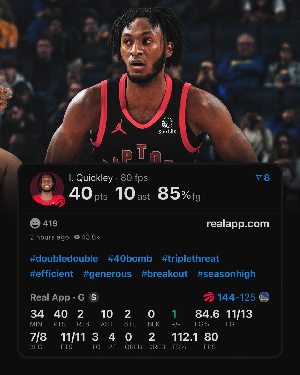 TheDunkCentral's tweet image. IMMANUEL QUICKLEY TONIGHT:

40 POINTS 
10 ASSISTS 
85% FG

(Via @realapp )