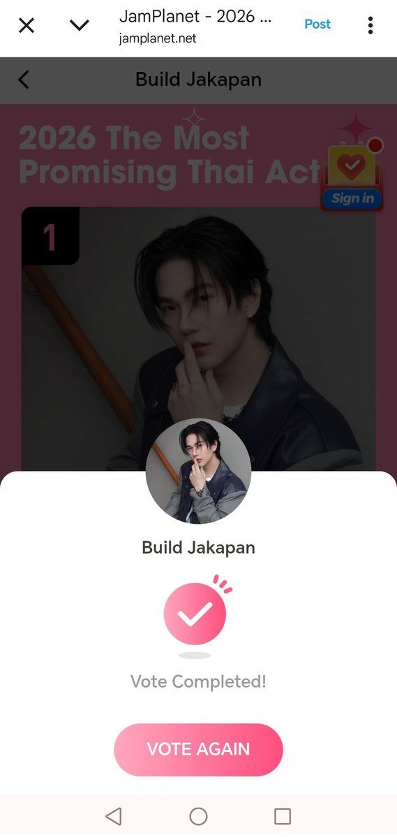 Build Jakapan Puttha is the most voted Thai actor and is in the top 🔝#1 in the awards for the most promising Thai Actors of 2026.

🔗Voting Link: jamplanet.net/idol/155
⏰Voting Deadline: January 28, 2026, 12 PM (BKK)
🎟Earn 3 hearts per day when you log in.

#Beyourluve