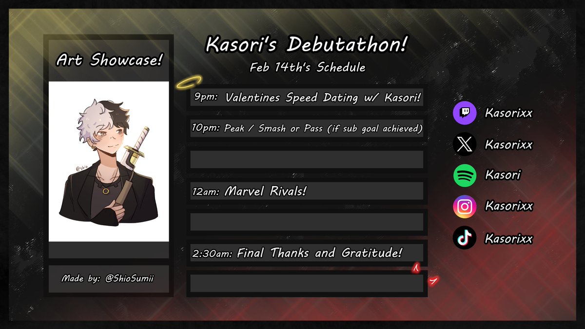 Kasorixx's tweet photo. Hey Everyone! Debutathon Schedules are here! There is so much content I have planned and even things for the community to join! I also am posting the Rewards for you all to see! 

FEB 12th 9PM CST!!!
#Vtuber #ENVtuber #VtuberDebut https://t.co/qq0tQuJSgN