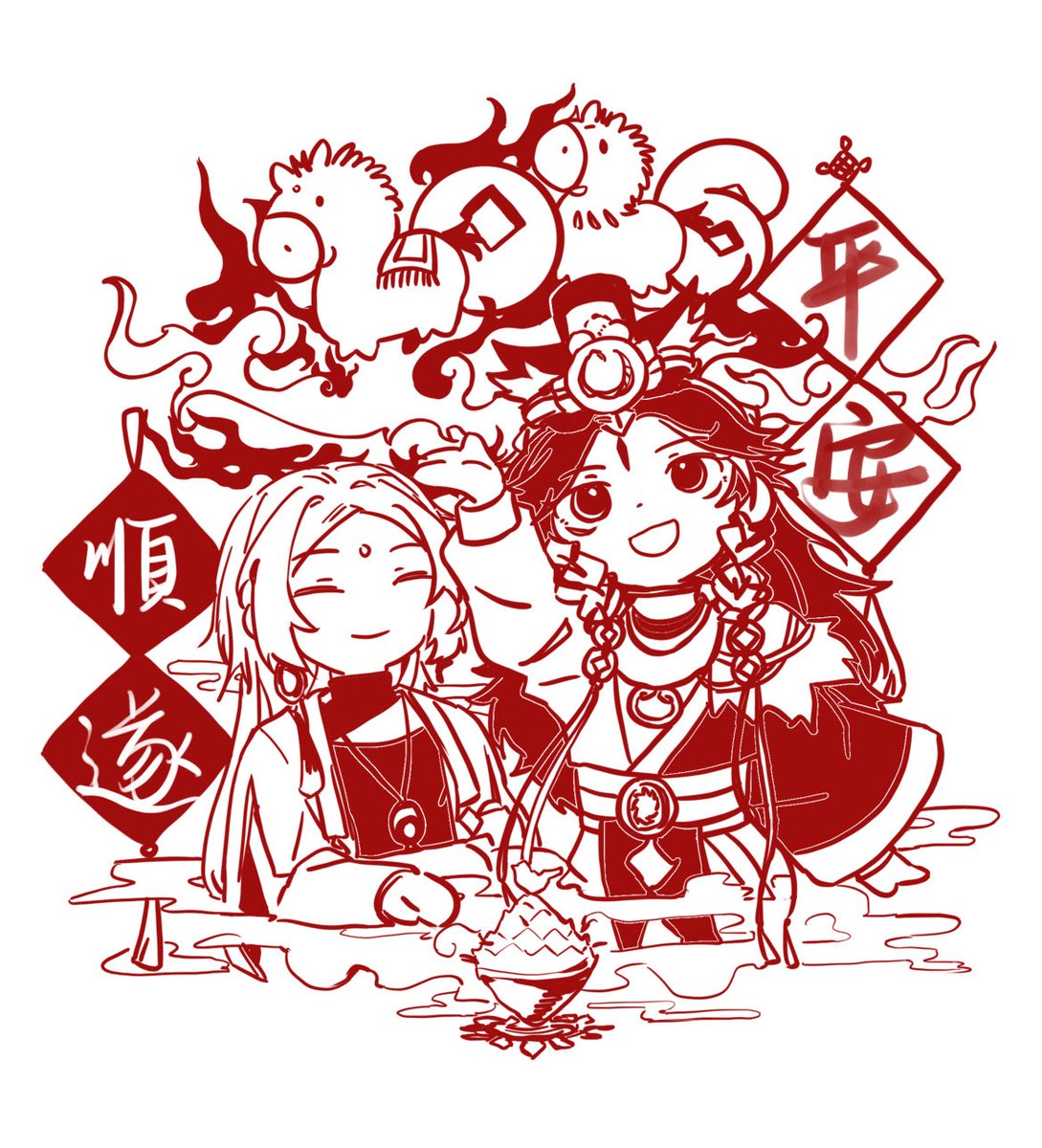 画了窗花！提前新年快乐！