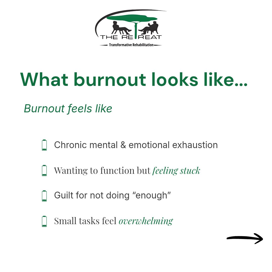TheRetreatRehab's tweet image. Burnout is not a character flaw.
It’s a nervous system under prolonged stress.

If getting through the day feels hard, it means your body needs support . 

Healing begins when we replace judgment with understanding.

#january #burnoutrecovery #selfcareroutine