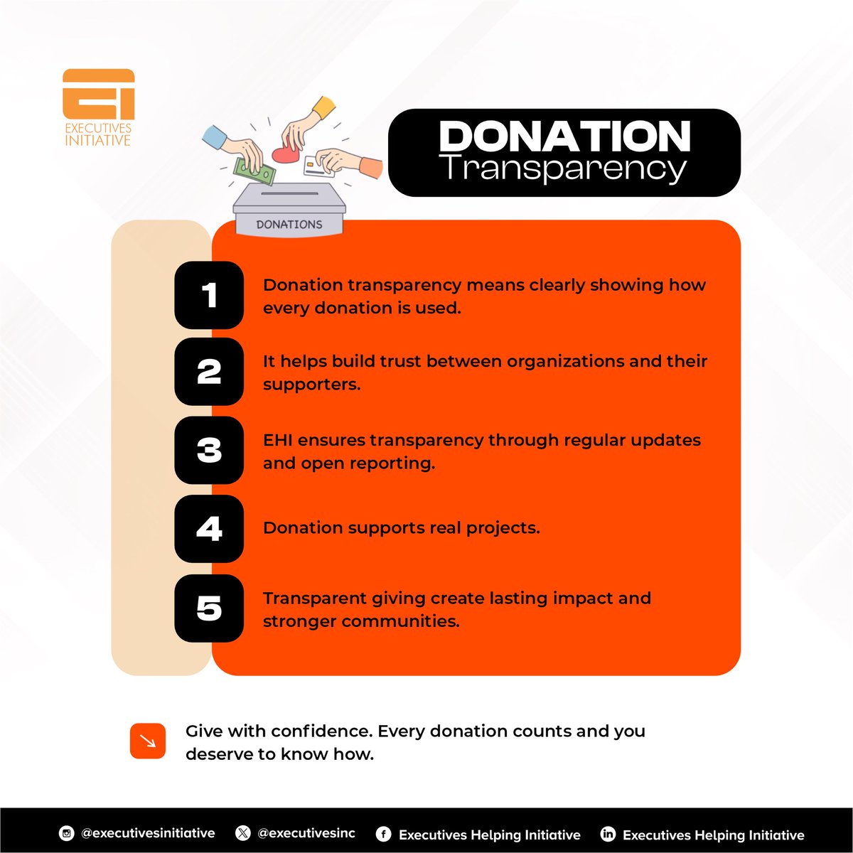 Transparency builds trust.
At EHI, every donation is accounted for, every impact is shared, and every supporter matters.
Give with confidence—your generosity fuels real change.

👉 Support our work by donating today and be part of the impact.

#DonationTransparency #GiveWithUs