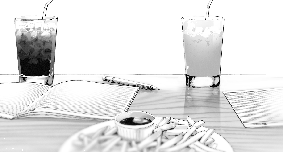 今日はファミレスを描いています。