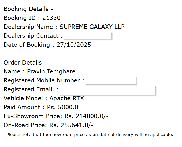 shhaagy's tweet photo. @TVSApacheSeries Do you really care about your customers? Just sending an automated msgs. I have already shared my details of booking but got no response. The DM part is not working for me https://t.co/pfimmlQyVw