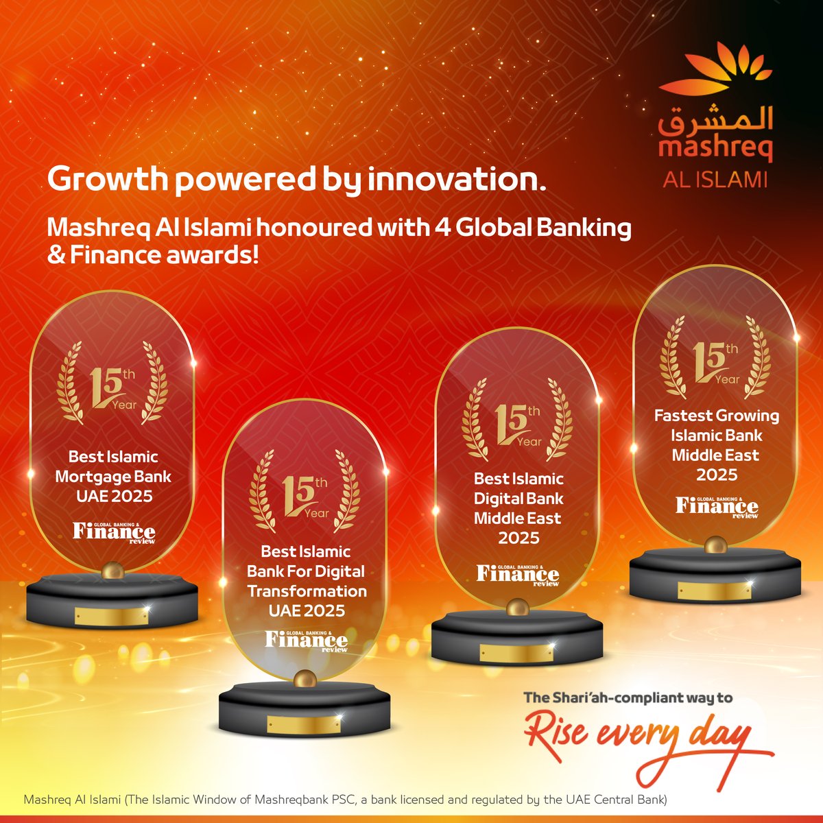 For demonstrating exceptional growth, pioneering digital transformation and setting new benchmarks in Islamic banking excellence, Mashreq Al Islami is honoured to receive four prestigious awards from Global Banking &amp; Finance Review (GBAF). We celebrate the following recognitions: