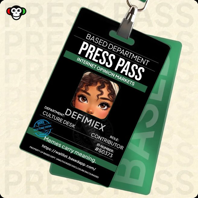 DefiMiex's tweet photo. got my Press Pass from @basedappcom
not missing this one → https://t.co/Ct7GcV5vLM https://t.co/x3PnGGQeZ1