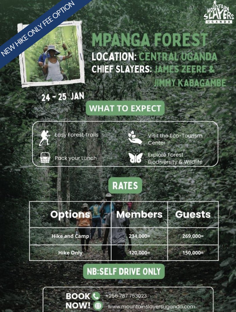 Have you signed up yet? 🌿

This slay is for you if:
• You want a break from the Kampala noise
• You’re okay doing something a little challenging
• You enjoy meeting new people
• You want to come back feeling lighter and rested

If that sounds like you, join us.

Mpanga