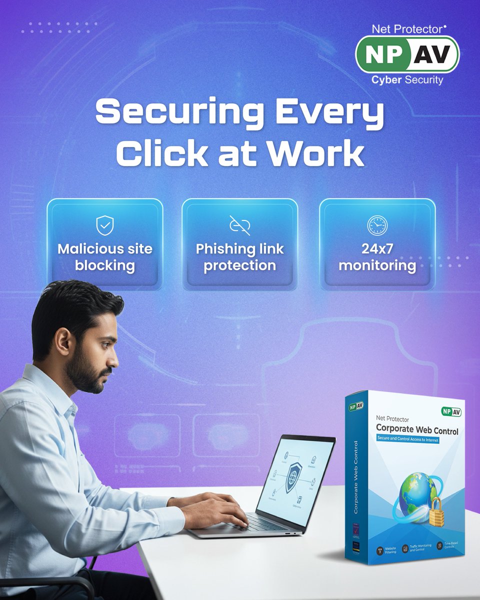 netprotector's tweet photo. Most attacks don’t kick the door in. They walk in through a link, a website, or a “quick download” someone didn’t think twice about. Net Protector Corporate Web Control helps you control web access. Install NPAV Today.
(Net Protector, NPAV, CyberSafety, Net Protected Life Sorted) https://t.co/HxZDeP1WXY