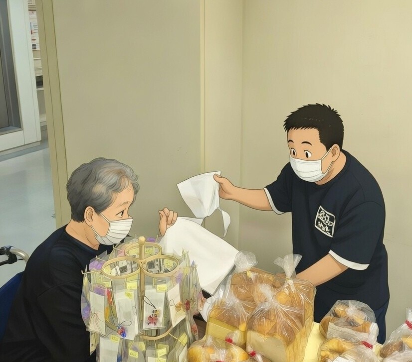 ナカヤのお仕事紹介　パジャマをたたむ　イラスト　県庁販売