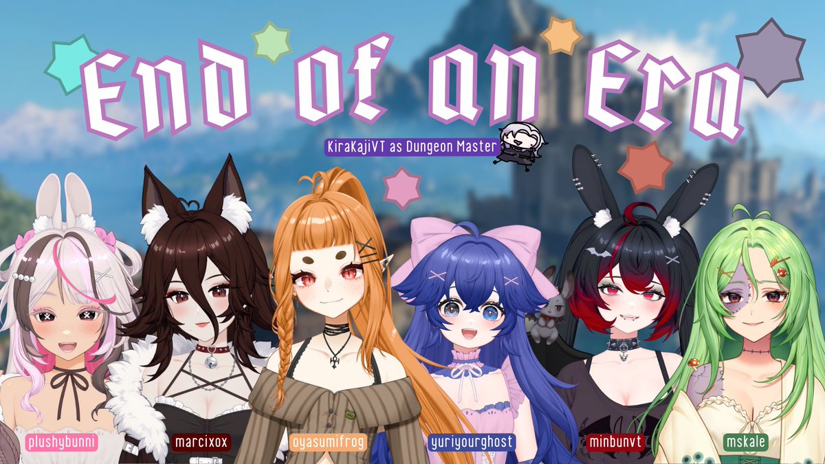 MythicVOfficial's tweet photo. ⋆｡°✩𝙀 𝙣 𝙙  𝙊 𝙛  𝘼 𝙣   𝙀 𝙧 𝙖✩°｡⋆
Join us Adventurers! 

MythicV and Special guest @MinaBunVT 

 will be onboarding on a 5 week DND campaign ! !

Starting @ 3pm PST/5pm CST/6pm EST EVERY SUNDAY 
Hosted and DM'D By @KiraKajiVT 
https://t.co/z4GzJSrTIY
^watch here ⚔ https://t.co/1IRYVRxgEs