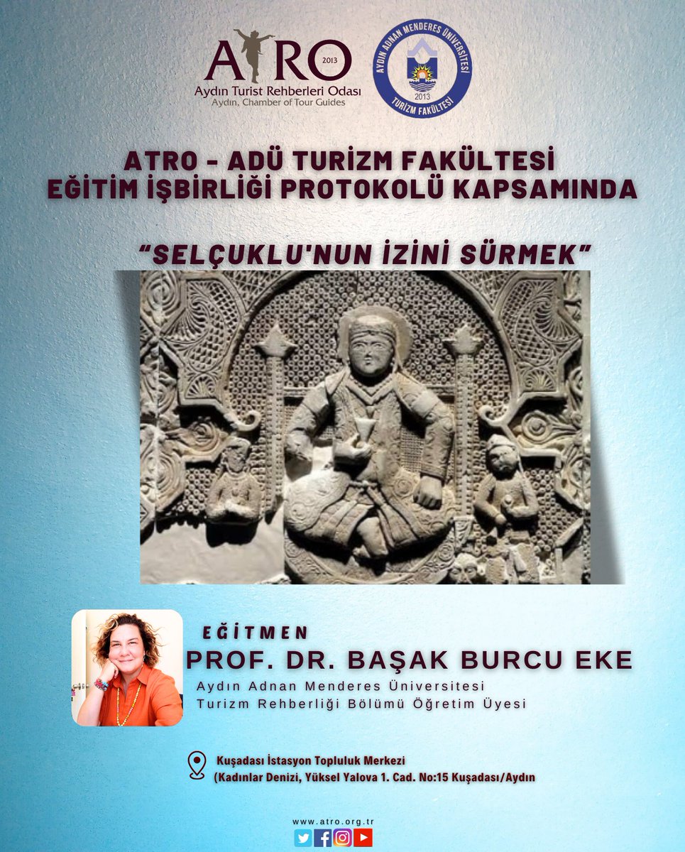 Değerli üyelerimiz; odamız ile Aydın Adnan Menderes Üniversitesi Turizm Fakültesi arasında eğitim protokolü sağlanmıştır. Bu protokol kapsamında Fakülte Öğretim Görevlileri tarafından eğitimler düzenlenecektir.