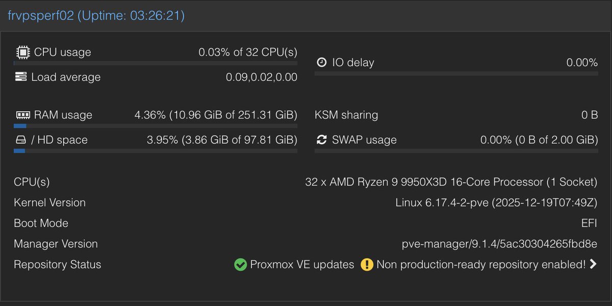 Ajout d’un serveur supplémentaire pour nos VPS Performance 😇

Un beau bolide ! 😍 

Note: La plupart de nos serveurs VPS Performance vont désormais passer sur des processeurs plus performant comme nous l’avons déjà appliquer pour ce serveur (upgrade vers Ryzen 9 9950X3D)

👉