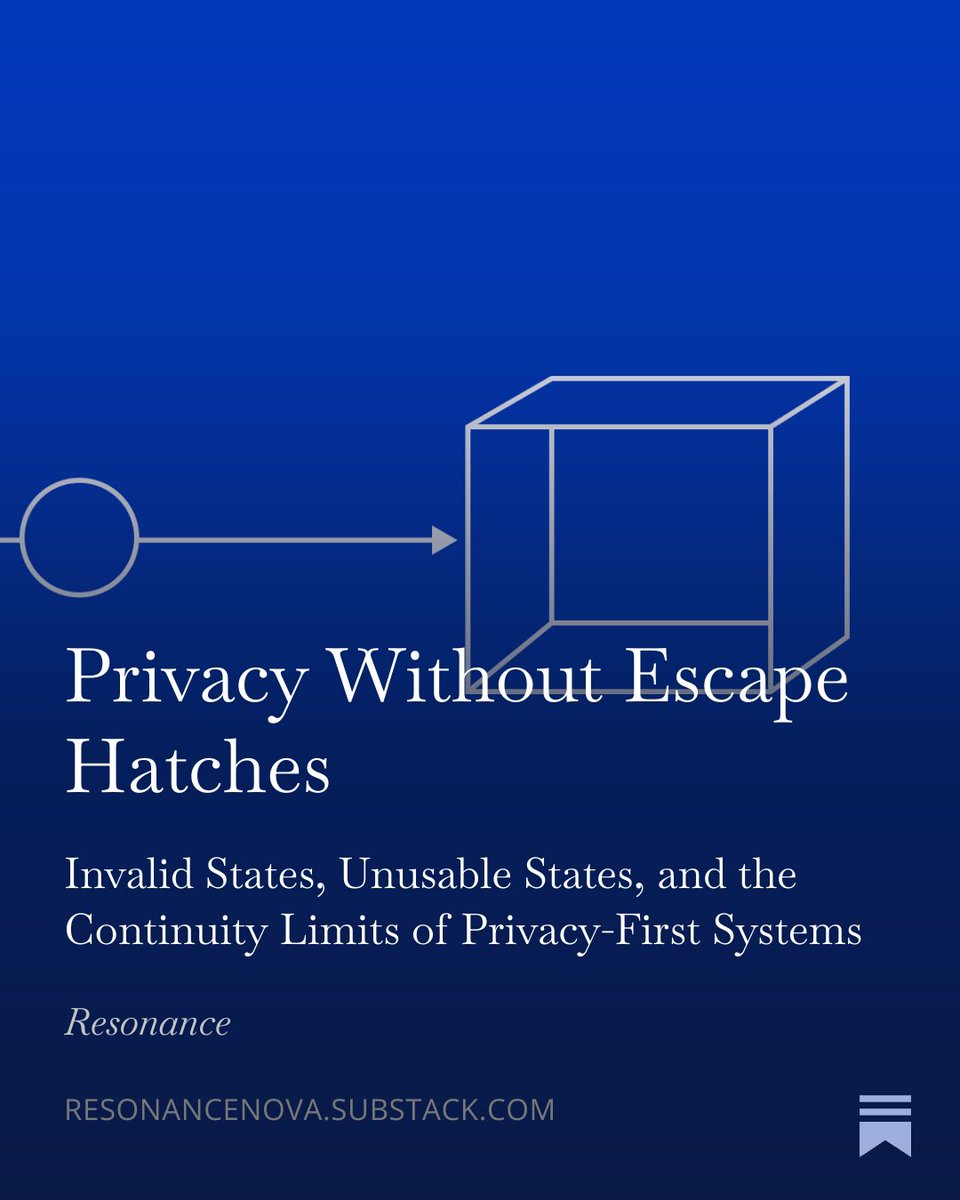 What happens when a system is perfectly correct, but unusable?

 A framework for thinking about privacy, irrecoverability, and continuity.

open.substack.com/pub/resonancen…