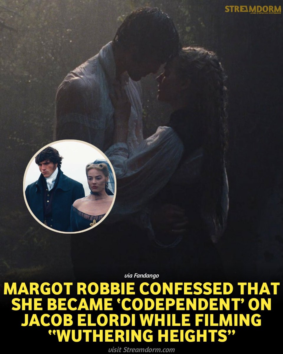 Margot Robbie confessed that she became ‘codependent’ on Jacob Elordi while filming “Wuthering Heights”:

“I'm so codependent with people I work with and I love everyone so much and I'm always that person who's so devastated when a job's over and I never want it to end. […] I