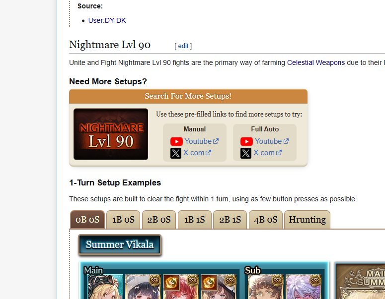 Lysts_Sin's tweet image. i made little widgets that have prefilled links to youtube and twitter searches to find more setups that are not hosted on the wiki. ☺️
i hope this is useful to some players

gbf.wiki/Unite_and_Figh…