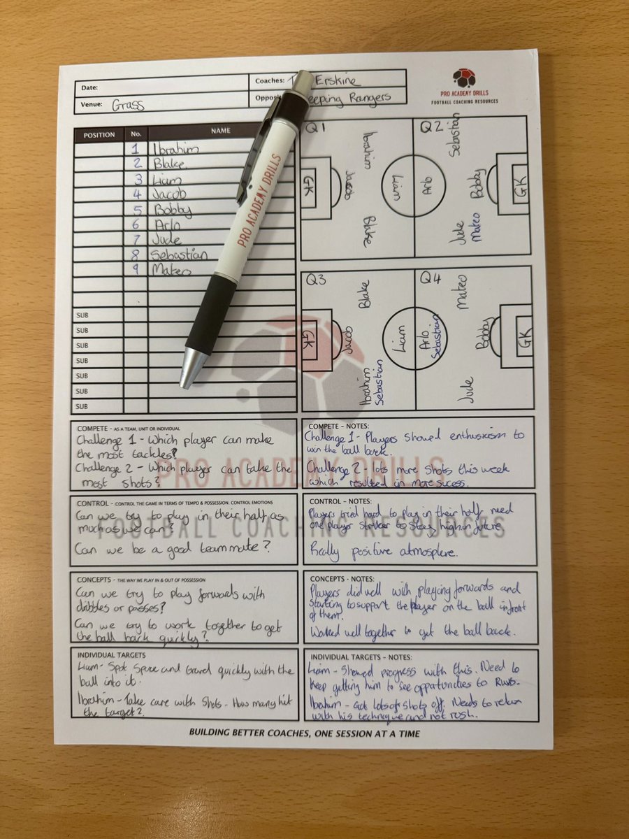 ProAcademyDrill's tweet photo. Without structure, match day moments get lost.
Our match day notepad keeps me focused on what matters β rotations, challenges, tactics, and key observations β so I can coach with clarity from first whistle to last.
#ProAcademyDrills #MatchDayPlanning #FootballCoaching https://t.co/9K23MDiDxh