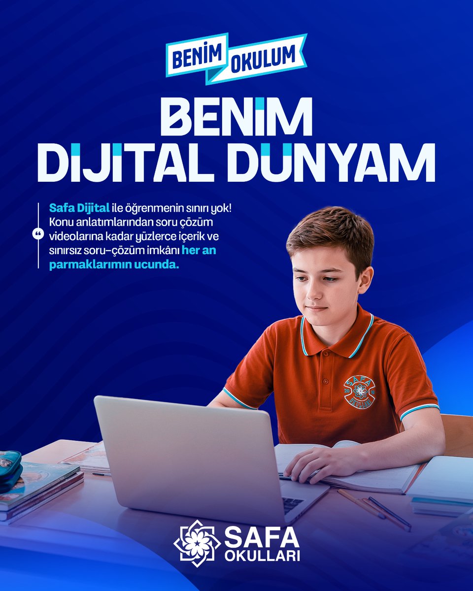 Benim Okulum, Benim Dijital Dünyam 💻
Safa Dijital ile öğrenmenin sınırı yok!
Konu anlatımlarından soru çözüm videolarına kadar uzanan yüzlerce içerik ve sınırsız soru-çözüm imkânı, öğrencilerimizin öğrenme sürecini her an destekler. Bilgiye erişim artık parmaklarının ucunda.