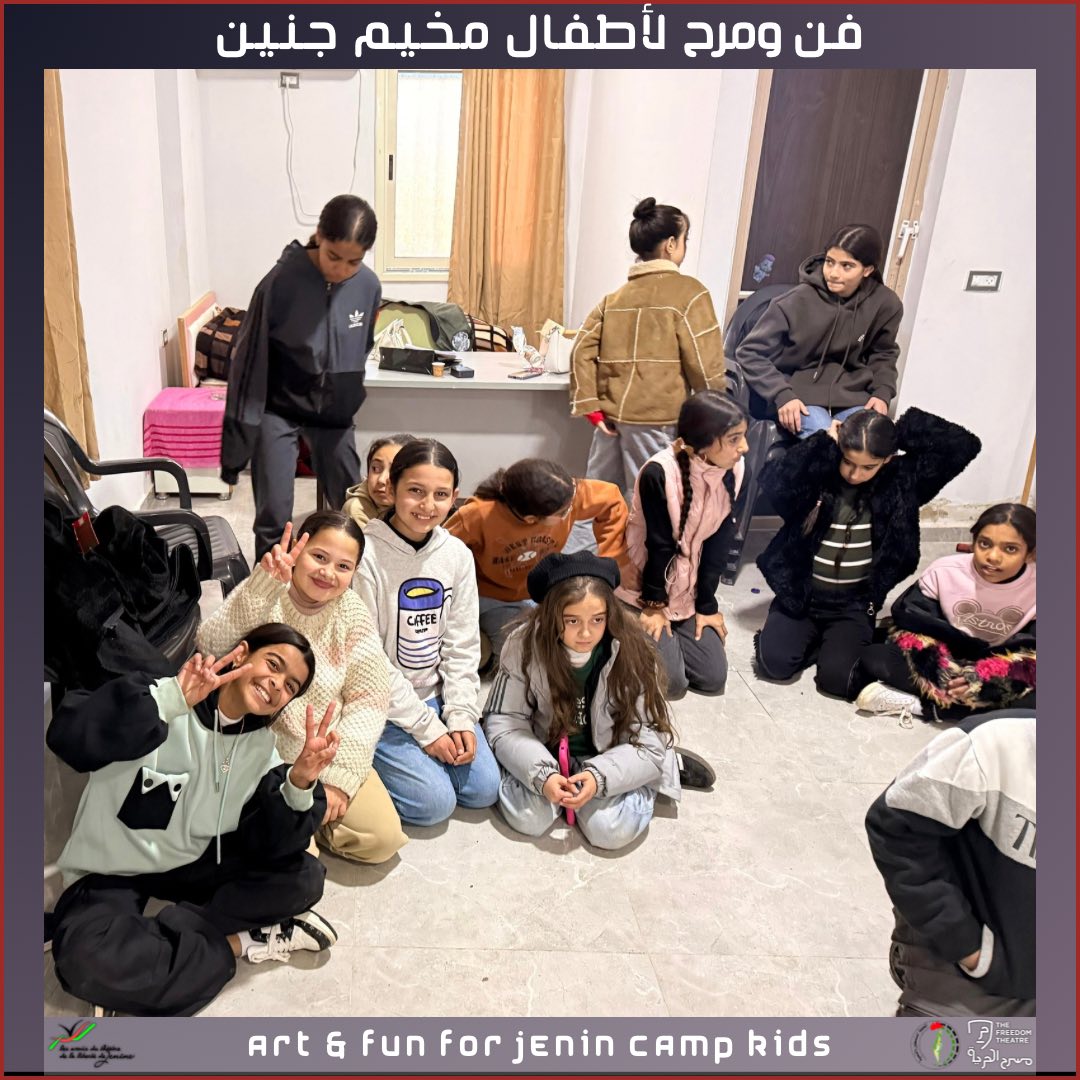 freedom_theatre's tweet photo. 🎭 Day Four | Arts &amp; Drama Workshop – Older Group
Children (10–12) from Jenin Refugee Camp explore theatre, movement &amp; creative expression, building confidence &amp; teamwork in a safe space.
Led by Momen Al-Sadi &amp; Jamal Abu Jass
🤍 Supported by Les amis du Théâtre de La Liberté 🇫🇷 https://t.co/Wa38X8XQX9