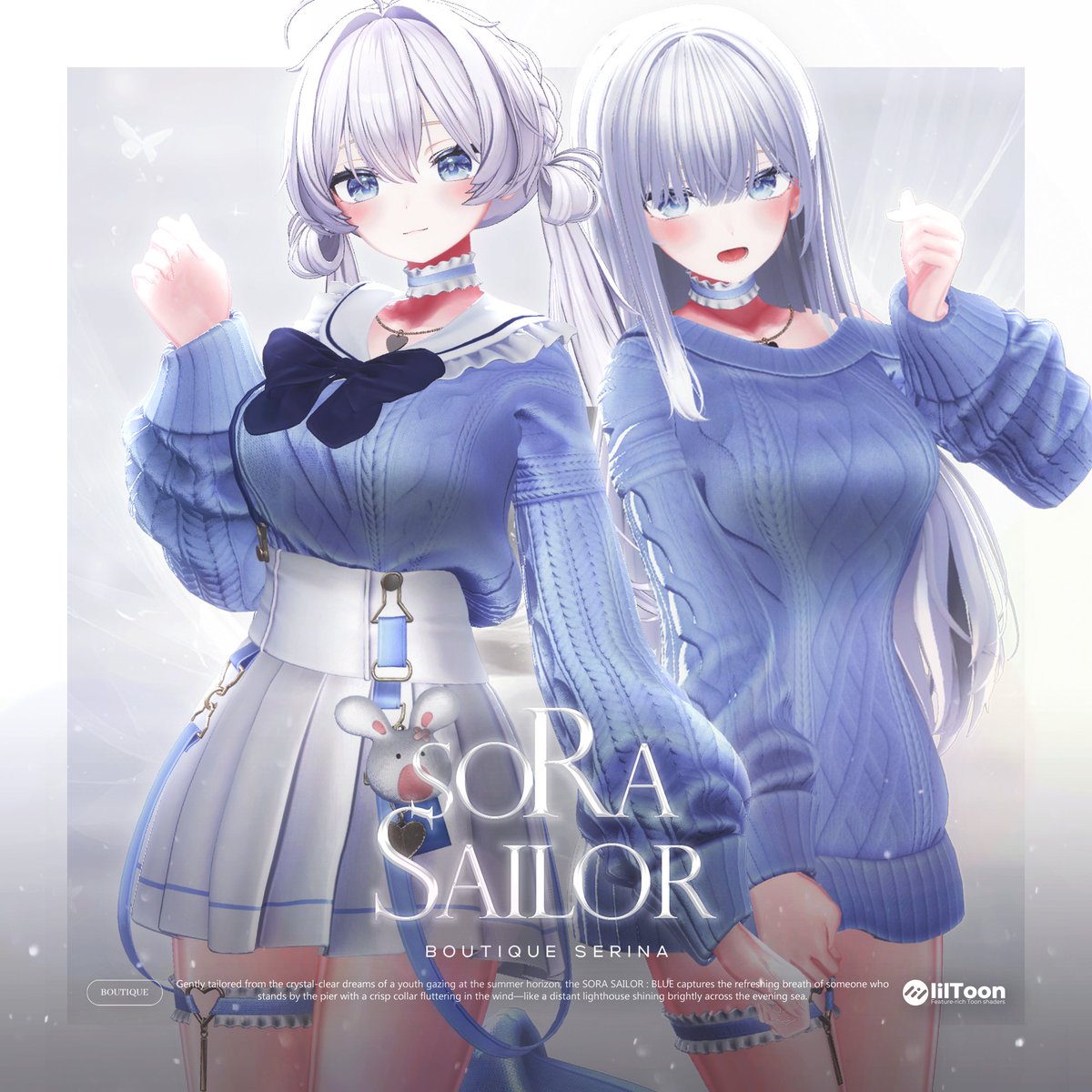 新作Sora Sailor : Blue 【19アバター対応】
🔗 boutiqueserina.booth.pm/items/7899590

SERINA 新作・先行公開のお知らせです！
ついにサムネイル＆新作の準備が整い、商品を先行公開しました💙

今回もRTキャンペーンを実施します。
このツイートをRP＆フォローで、抽選で5名様にフルセットをプレゼント♡