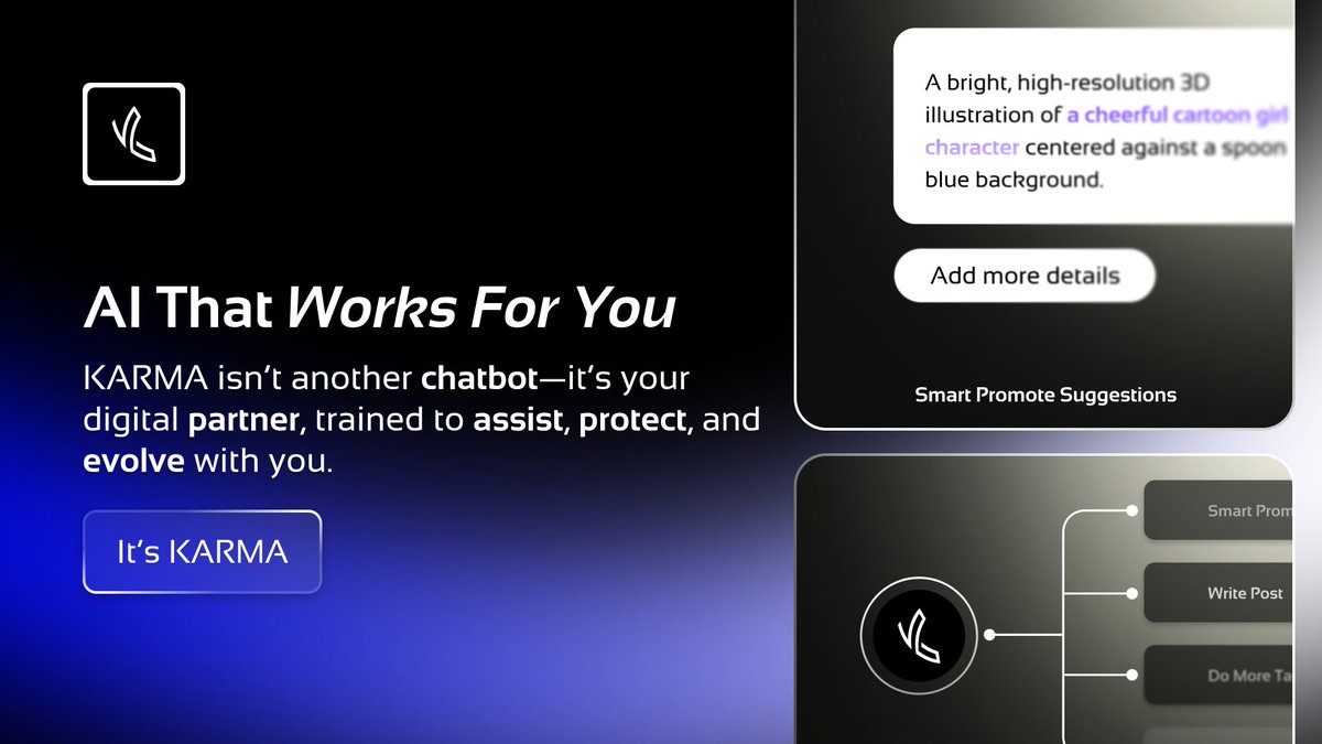 FOGNET2024's tweet image. KARMA isn’t another chatbot ❌
It’s your digital partner.

Trained on your content, shaped by your needs, and built to assist, protect, and evolve with you.

Quietly powerful. Always personal. 💬

#AICompanion #SmartAI #KARMAAI #Productivity