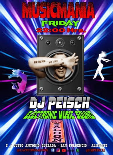 Sábado 24
22:00 Hrs.

Sala
Lazy Cow Saloon

Sesión
Musicmanía

Si te gusta #Bailar..
Este es 🫵 lugar !!

#Deep #House #Tech 
#Techno #Trance
#RememberDelKaro
#Fiesta #Baila #Rie 
#Disfruta #LaMarina
#Alicante #DjPeisch