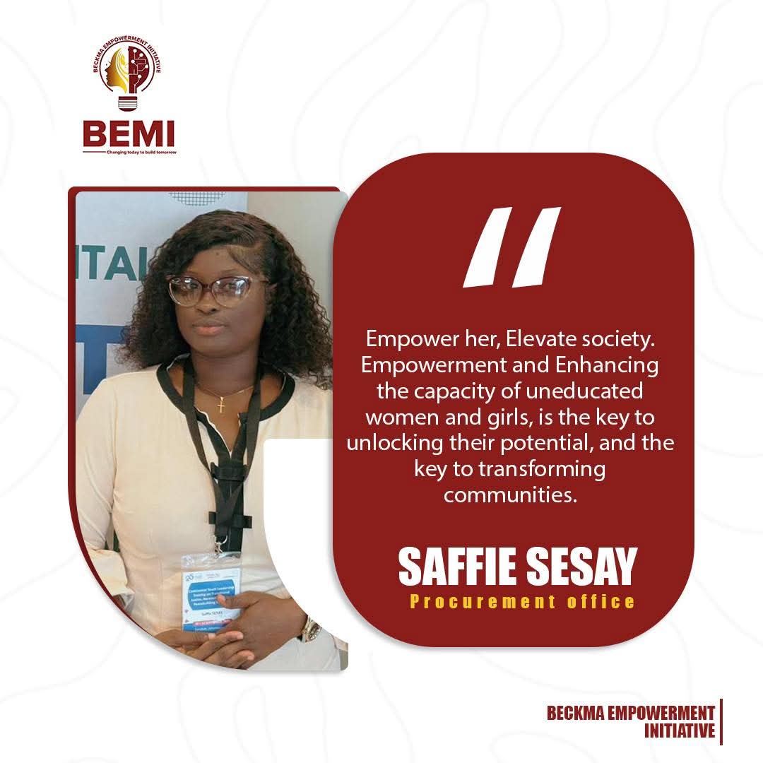 "Empower her, elevate society.”
At Beckma Empowerment Initiative, we believe that empowering uneducated women and girls is not just an act of support, it is a powerful investment in sustainable community transformation.‼️‼️‼️‼️‼️

<a href="/UN/">United Nations</a>
<a href="/julius_maadabio/">Julius Maada Bio</a>
<a href="/_AfricanUnion/">African Union</a>