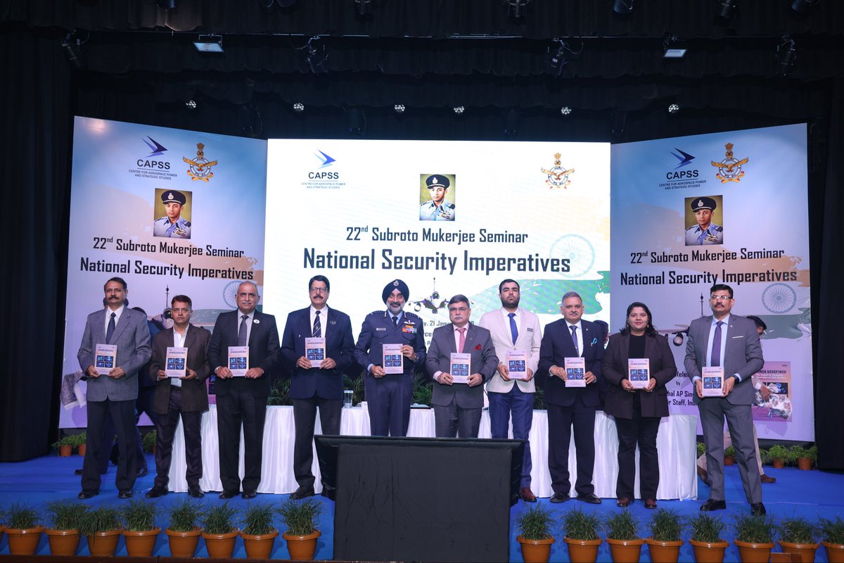 CAPS_INDIA's tweet photo. At the seminar, CAPSS released its latest book — titled “Drones Redefined: The Impact of Emerging Technologies on UAS Warfare” — edited by AVM Anil Golani &amp; Dr Dinesh Kumar Pandey. https://t.co/jhXxOb7hry