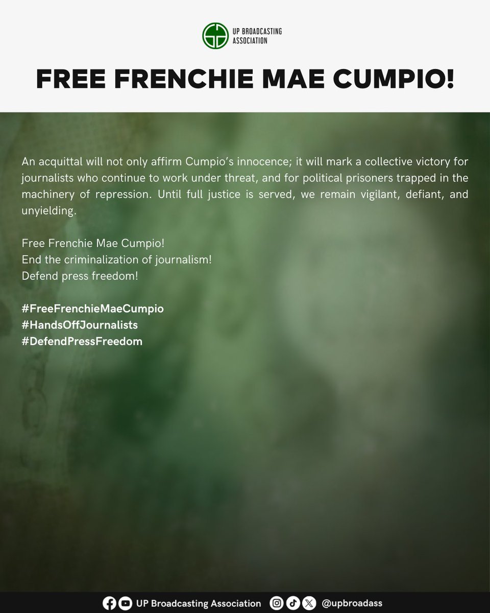 UP Broadcasting Association’s Statement on Frenchie Mae Cumpio

#FreeFrenchieMaeCumpio
#HandsOffJournalists
#DefendPressFreedom