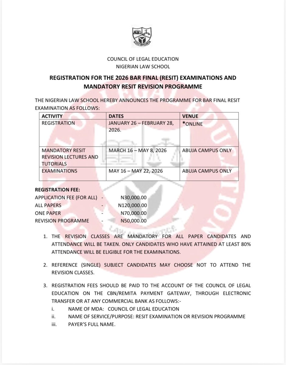 COUNCIL OF LEGAL EDUCATION, NIGERIAN LAW SCHOOL. tweet media