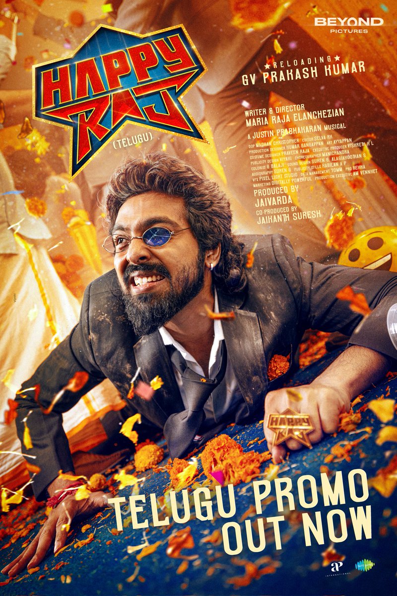 The Happy Raj Telugu Promo is out now, marking the Telugu debut of the Happy Vibe Check — “Aaduthune untaa..” 💥😎🚀  

Watch here 🔗 youtu.be/r3YBTshyZh4  

Produced by <a href="/jaivarda04/">Jaivarda23</a>  
Co-Produced by <a href="/SureshJaikanth/">Jaikanth Suresh</a>  
A <a href="/gvprakash/">G.V.Prakash Kumar</a> Film  
Written &amp; Directed by <a href="/maria_raja_elan/">Maria Elanchezian</a>