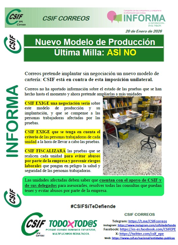 CSIF rechaza el nuevo modelo de cartería que <a href="/Correos/">Correos</a> pretende imponer sin consultar 

csif.es/es/noticia/por…