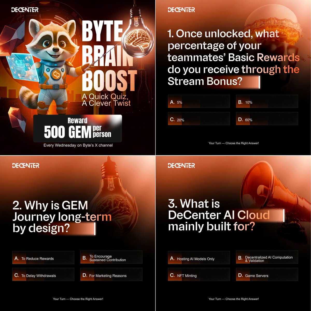 🧠 BYTE BRAIN BOOST — Mini Quiz #2 is LIVE!

Ready for round two?
Time to put that brain back to work, DeCenter style. 😎✨

⏰ TIME: FROM NOW UNTIL 1:00 PM UTC — JAN 23
🎯 How to join:
• Answer ALL 3 questions correctly
• Comment your answers + GEM App ID
• Everyone who