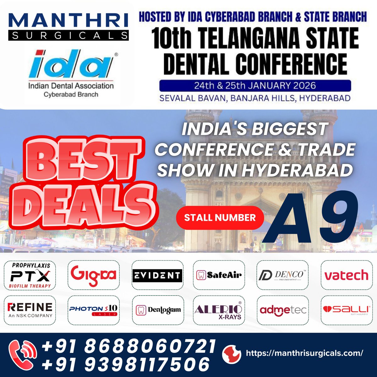 ManthriSurgical's tweet photo. #TelanganaStateDentalConference #IDACyberabad #HyderabadDentalEvents #BanjaraHills #ManthriSurgicals #DentalTradeShow #StallA9 #DentalInnovation #GigaaLaser #PTXProphylaxis #EvidentPrimePlus #DentalEquipmentsSellerInIndia #BuyDentalEquipmentsAtLowPrices #IndianDentistry https://t.co/8oUGVG8nux