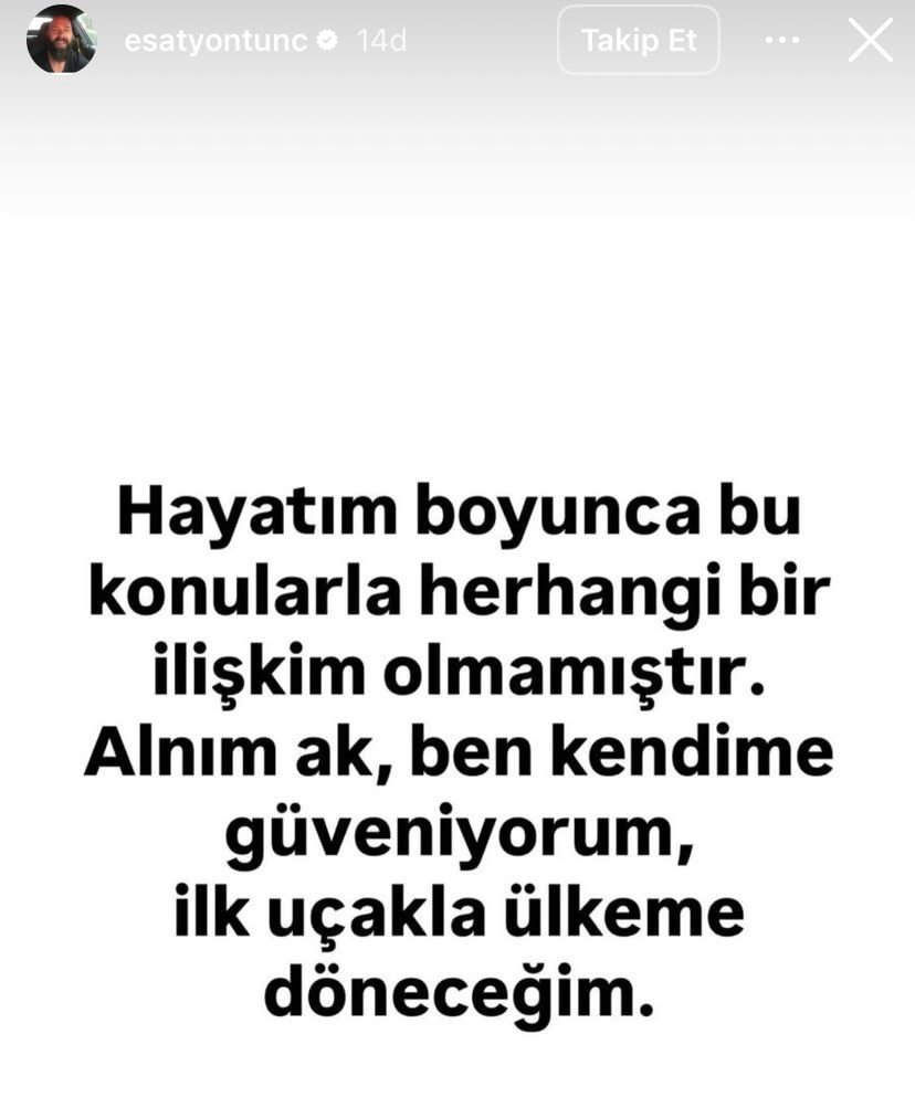 bpthaber's tweet photo. Hakkında yakalama kararı çıkartılan Esat Yontunç:

"Hayatım boyunca bu konularla herhangi bir ilişkim olmamıştır.

Alnım ak, ben kendime güveniyorum, ilk uçakla ülkeme döneceğim." https://t.co/7KWM0cENBZ