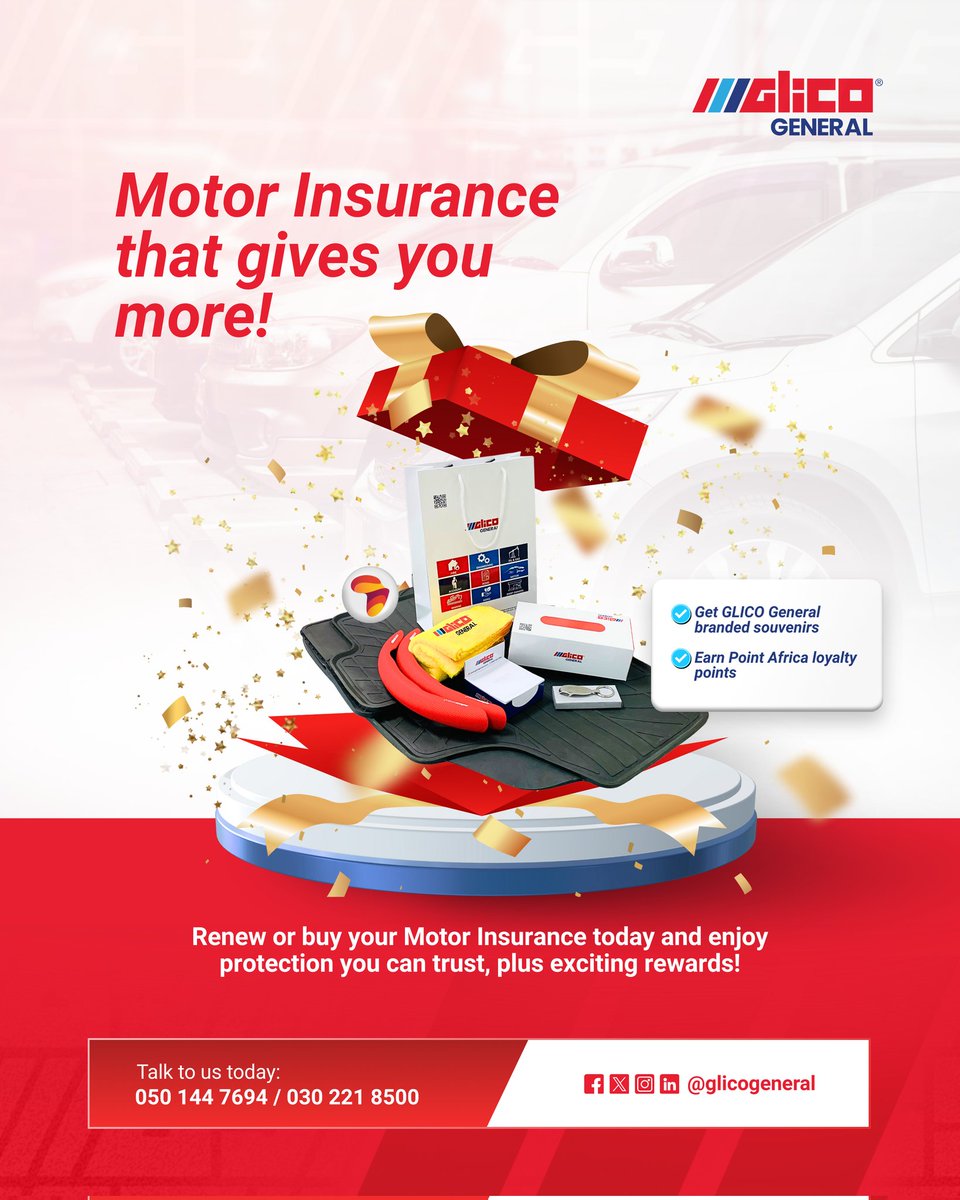 Glicogeneral's tweet image. Renew Today, Move with Confidence and get rewarded for choosing smart protection.

Talk to us today:
📞 +233 50 144 7694 
📧 customerexperience@glicogeneral.com

#SmartCover #GLICOGeneral #PeaceOfMind #thecushionedlife