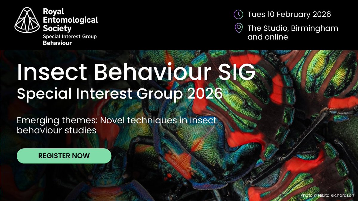 RoyEntSoc's tweet photo. 🦋 Deadline next week!
Programme is now live - Read more and register now to join the #BehaviourSIG on 10 Feb for a full day exploring novel techniques in #InsectBehaviour Studies.
⏰ Registration closes 28 Jan 2026.
Register ⬇️
https://t.co/9Ijjiu0g7P https://t.co/TE3zd06h0k