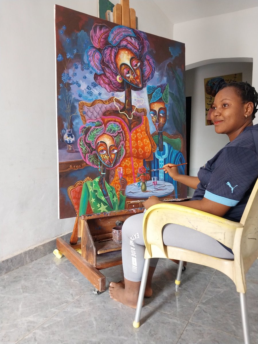 Family time
Mixed media
39inches by 48inches 
is a heartwarming scene of togetherness, where love and laughter fill the air 💕. It's a snapshot of everyday life, made special by the love they share, challenges they faceed and war they fought and conquered 🌼.

 #GloriaMmaduako