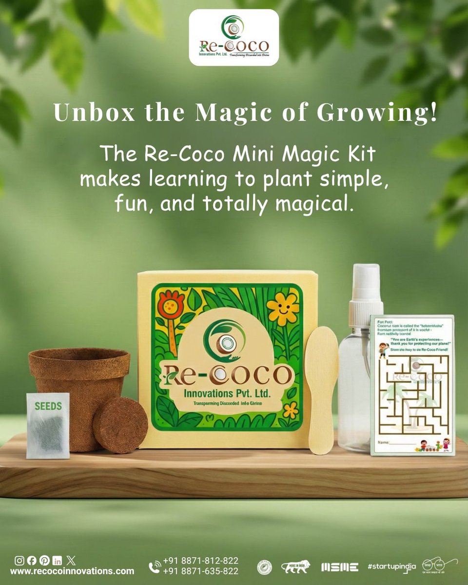 RecocoI36218's tweet photo. Grow curiosity with the Re-Coco Mini Magic Kit🌱
By Re-Coco Innovations, this Re-Coco kit makes kids' learning fun, green, and hands-on.

Shop Now - https://t.co/OQfYD1U2w0
Call Now - +91 8871812822, +91 8871635822

#recoco #recocoinnovations #recocomagic #recocogreen #recocokids https://t.co/3XhbPsycdj