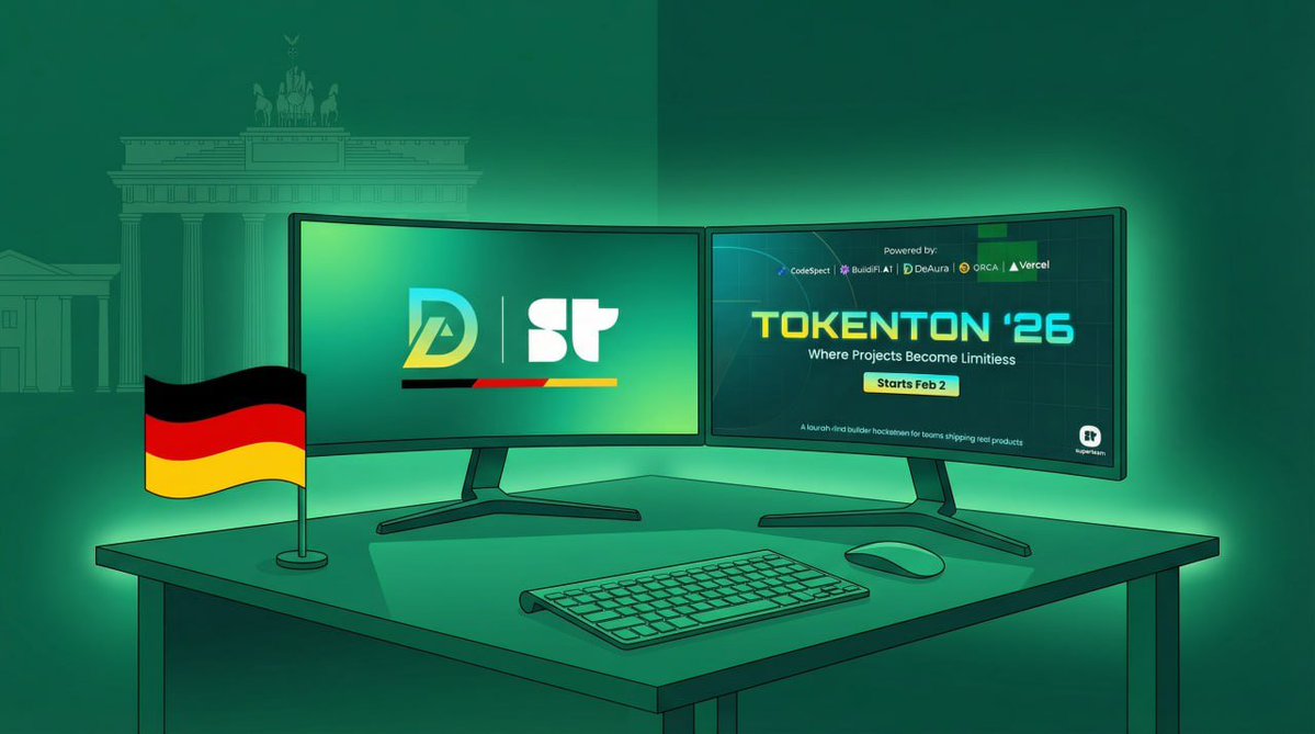 DeAuraio's tweet image. TokenTon26 x Superteam Germany

Builders in Germany, this one’s for you.

We’re welcoming @SuperteamDE into TokenTon26 as a community partner, bringing together strong technical talent and a builder-first launch environment.

TokenTon26 is a 30-day sprint designed for teams who…