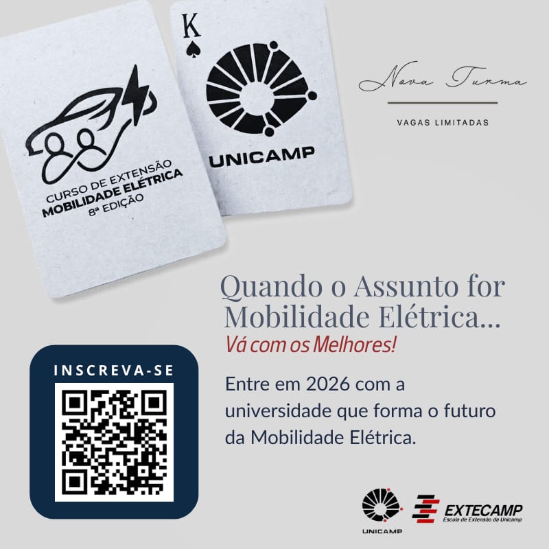 extecamp's tweet photo. ⚡ UNICAMP + EXTECAMP = A MELHOR PREPARAÇÃO
EM MOBILIDADE ELÉTRICA 🚗
580 mil veículos elétricos no Brasil.
Você preparado?

8ª Edição do Curso de Extensão — Março 2026
Vagas limitadas | Inscrições até 18/02
Vem com a gente! 
https://t.co/r9Hvh56WYE

#MobilidadeElétrica #UNICAMP https://t.co/Fl9CqGURHC