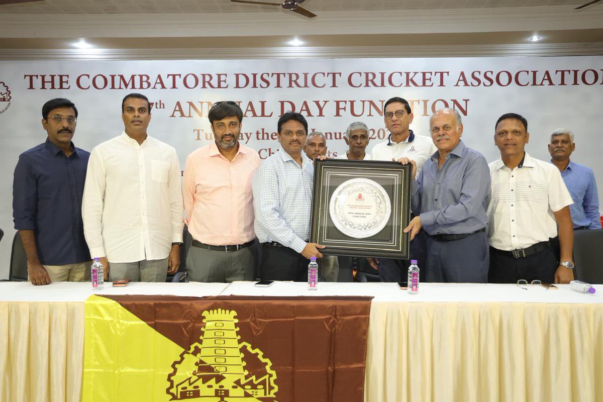 TJSrinivasaraj's tweet photo. Delighted to attend the 67th Annual Day function of the Coimbatore District Cricket Association as chief guest.

Encouraging to witness the passion, discipline, and growing cricketing culture in the district. Wishing the association and young cricketers continued success in the years ahead.

@TNCACricket