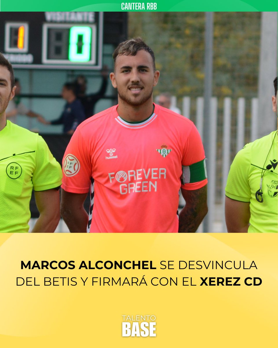 TalentoBase's tweet image. 🚨 ÚLTIMA HORA: Marcos Alconchel firmará con el Xerez CD de 𝟐ª𝐑𝐅𝐄𝐅

🟢El guardameta se desvincula del #RealBetis tras una época marcada por su lesión.

🧤Ha disputado un solo partido este año con el Juvenil ‘A’ verdiblanco.