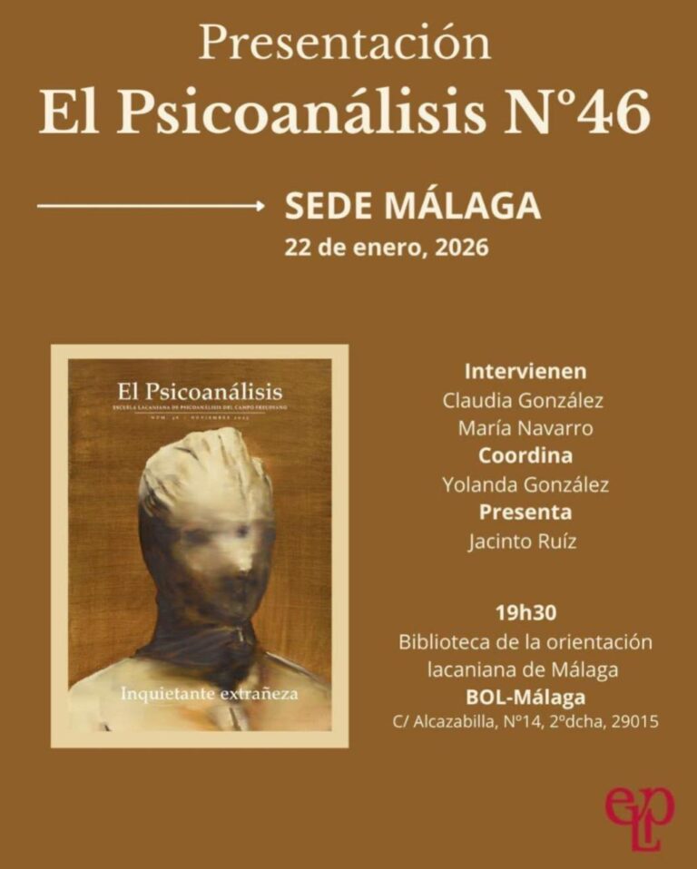 🔎Presentación: «Revista el Psicoanálisis, 46: Inquietante extrañeza» 
🌆Sede de Málaga
🕰️19.30
📅 22.01.2026

🗣️Claudia González y María Navarro

elp-andalucia.org/eventos/presen…