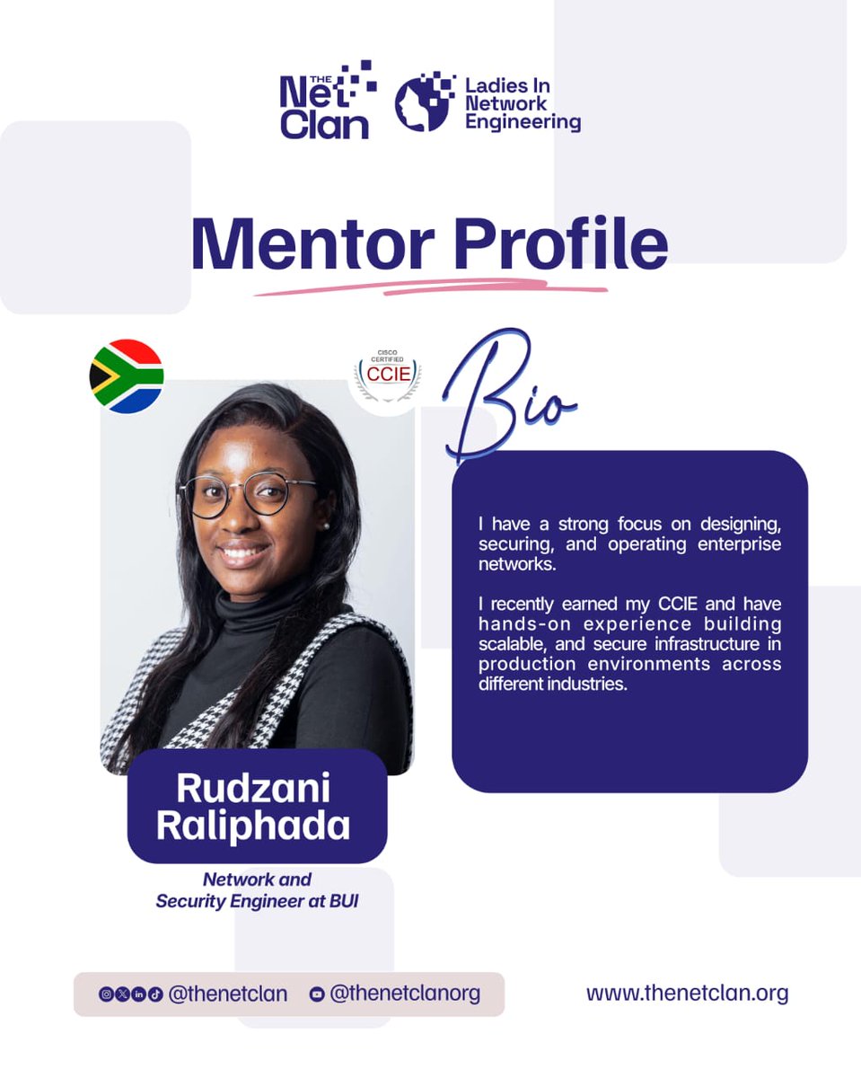 thenetclan's tweet photo. From CCIE-certified professionals to industry leaders, these mentors are opening doors and making growth possible.
#LiNEProgram #WomenInTech #MentorshipMatters #NetworkEngineering https://t.co/HPtOVWCcXn