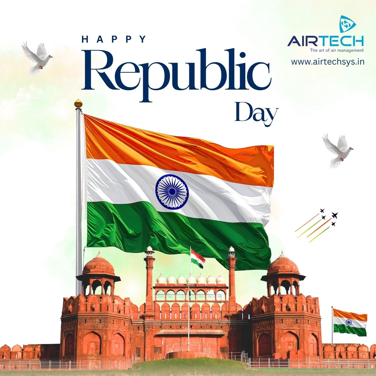 AirtechSys's tweet photo. As India marks Republic Day, we reflect on the values that guide our democracy - responsibility, resilience, and collective progress. May this day inspire us to build a future that is strong, inclusive, and forward-looking. Warm Republic Day wishes from Airtech Systems. https://t.co/VDCg64zw2R