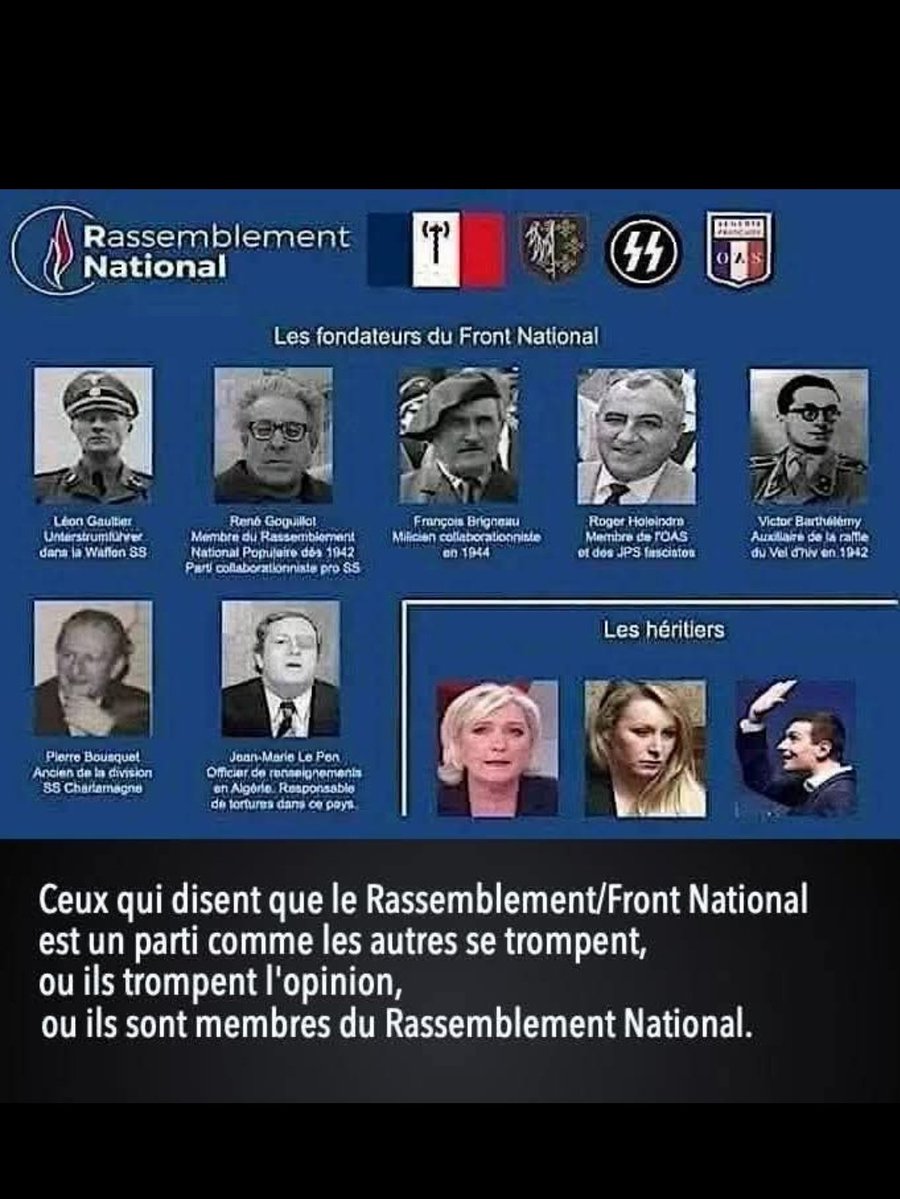 PDohen's tweet image. Il paraît que le @RNational_off enrage à l'idée que ce visuel soit connu et partagé.
Ils ne veulent pas qu'on connaisse leurs origines nazies. 
Vous savez ce qu'il vous reste à faire. 
#RN #France