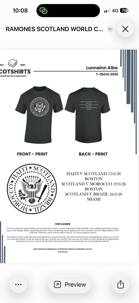 World Cup t shirt, black only, £19.59 incl p and p