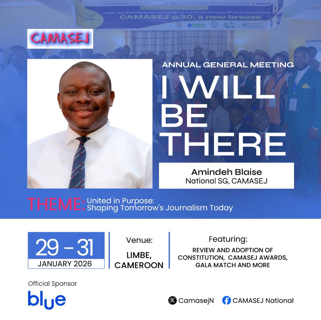 Limbe Calling!

<a href="/CamasejN/">CAMASEJ National</a> members converge in #Limbe next week to shape the future of journalism in #Cameroon.
Theme: United in Purpose: Shaping Tomorrow’s #Journalism Today.

Constitution review, football match, awards &amp; more.

I’ll be there!

#CAMASEJAGM